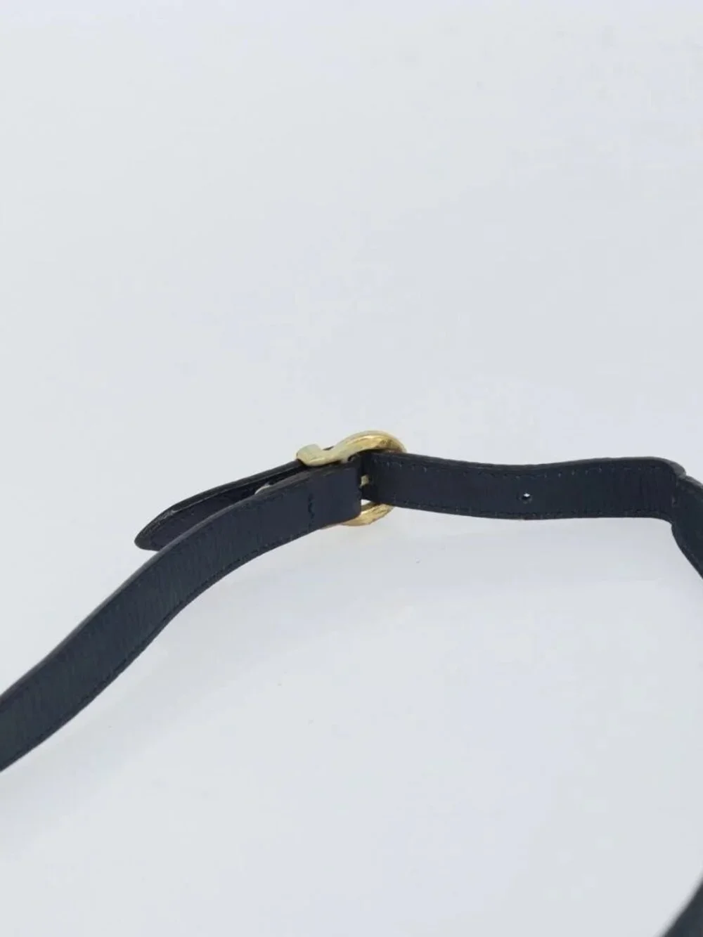 Salvatore Ferragamo Shoulder Bag Leather Navy Gold Auth 166744